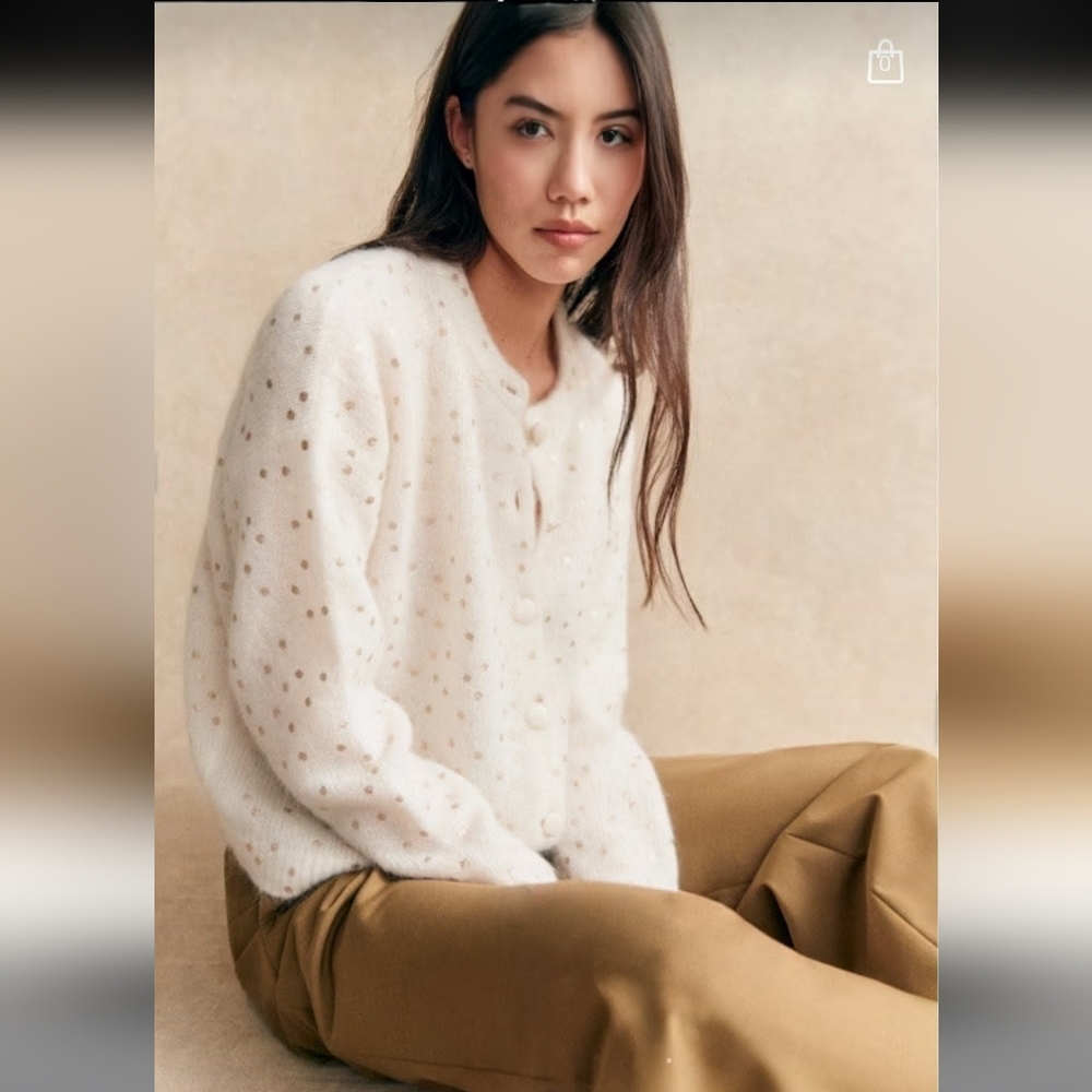 SÉZANE Talitha Kid Mohair Cardigan In Ecru Champagne Dots NWOT XXS Runs Large - Picture 2 of 13